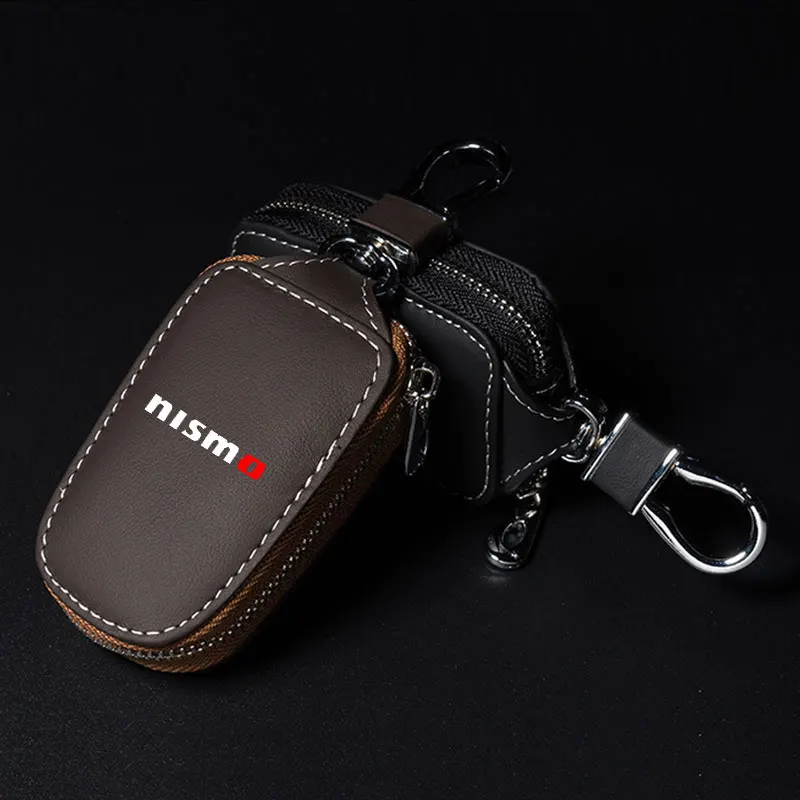 Car Key Protector Bag Leather Key Holder Auto Key Pocket Case Fashing Keyring Wallet Zipper Bag For Nissan nismo Car Accessories