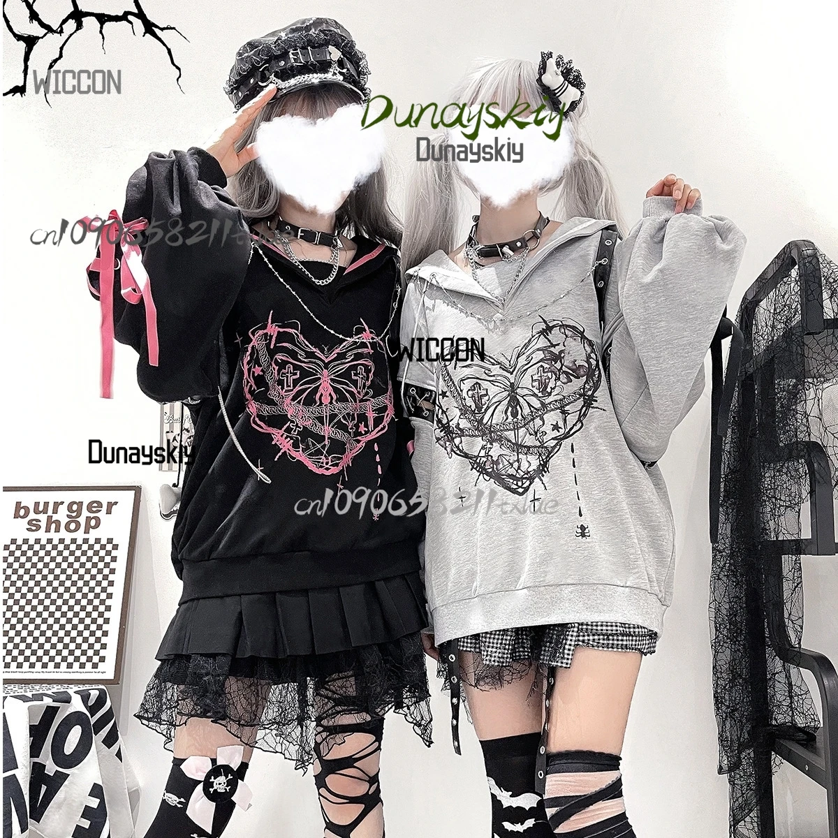 ผีเสื้ออิเล็กทรอนิกส์ hoodie ครึ่งกระโปรงผู้หญิงชุดทุกวัน cyberpunk jirai kei ชุด kawaii ชุดคอสเพลย์ฮาโลวีนคอสเพลย์