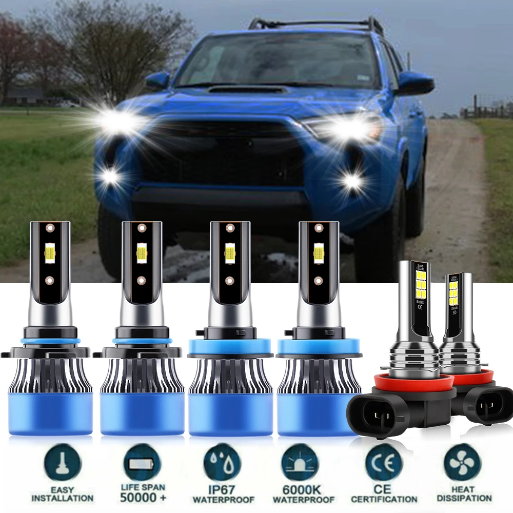 

LED Headlight Bulbs Combo High Low Beam 9005 HB3 H11 Fog Light H9 H8 Auto Car Replacement Kit 6000K For Toyota 4Runner 2010-2020