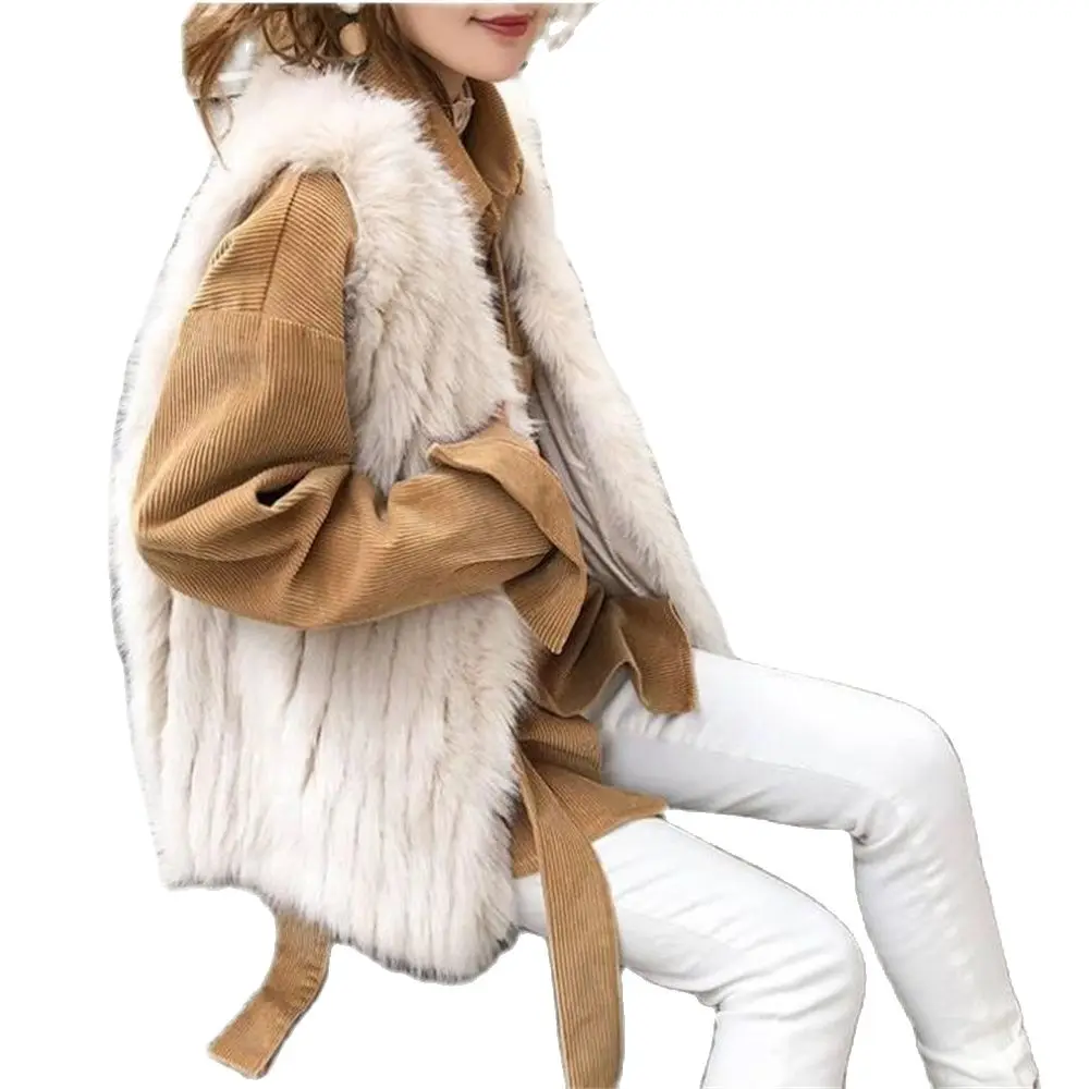 2024 Jesienno-zimowa kamizelka futrzana damska Nowa kamizelka z imitacji futra lisa Średnio do długiego futra Kobieca kamizelka bez rękawów Luźny kardigan Płaszcz