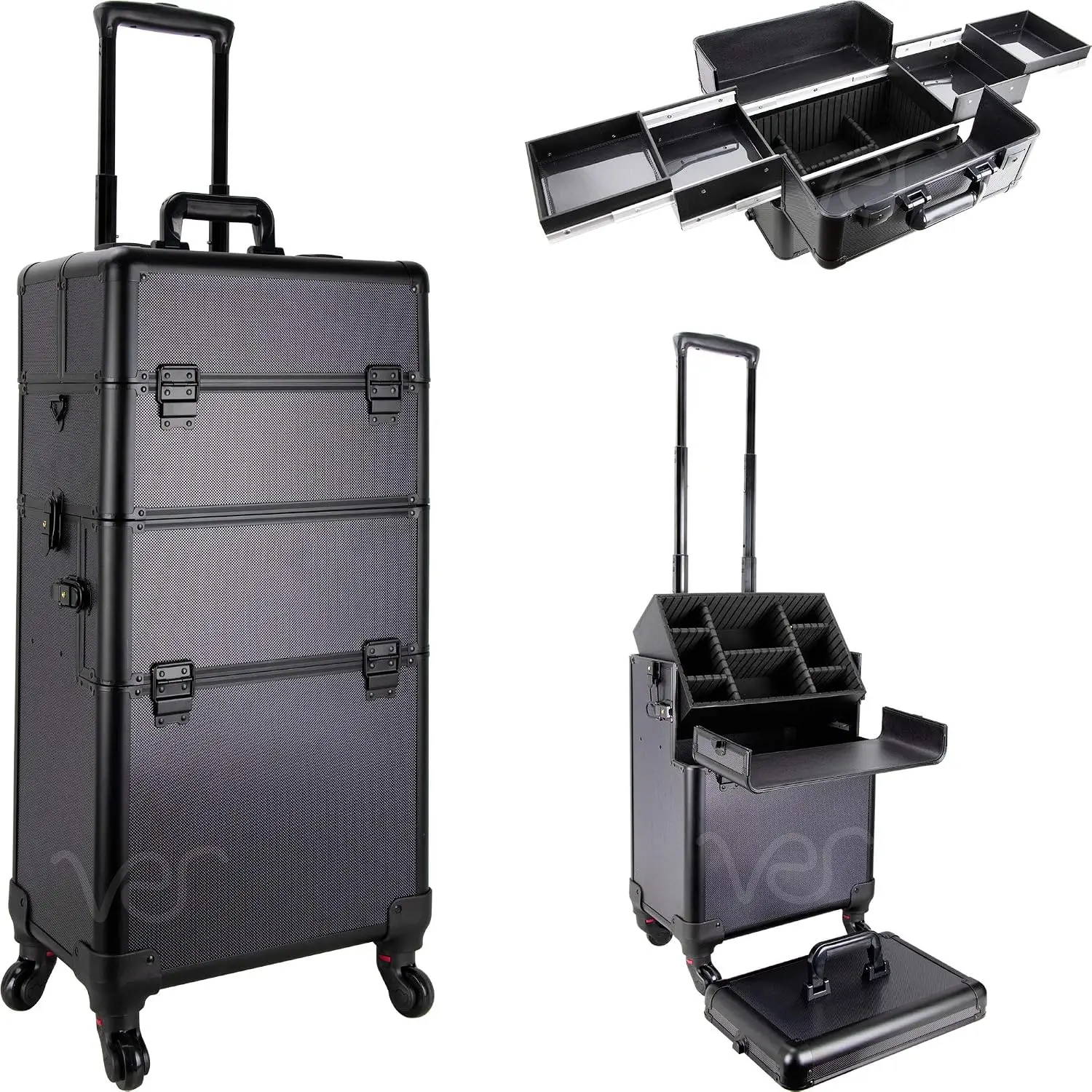 Removable Wheels Rolling Aluminum Art Craft Supplies Makeup Tattoo Artist Tool Case Organizer Easy-Slide Extendable