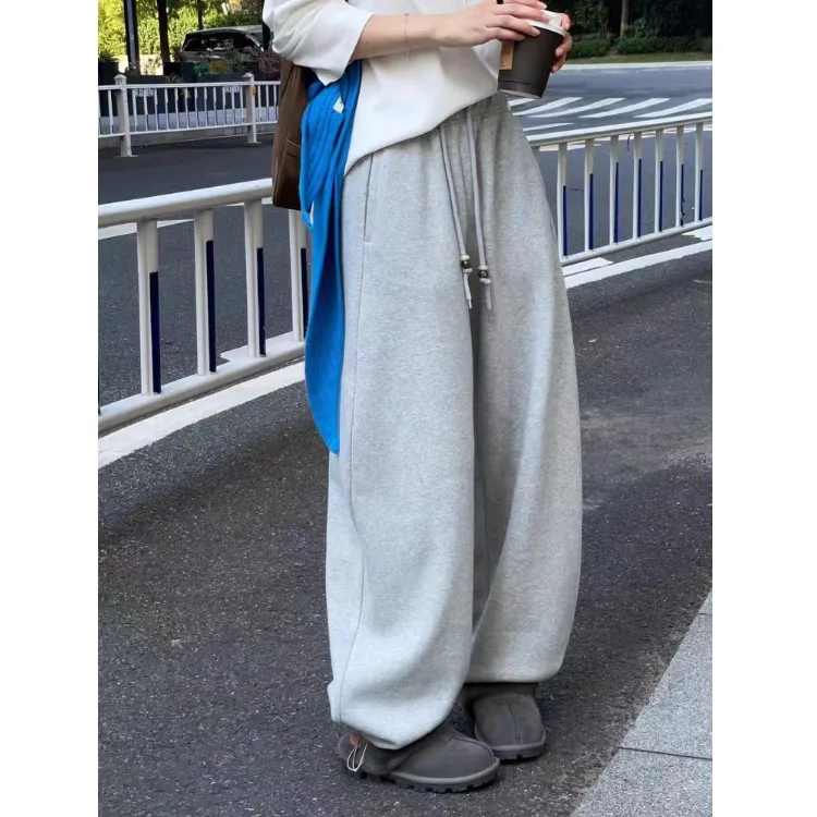 Trendy Dstring Fce Women's Winter Wide Leg Pants Casual High Waist Slimming Knife  Comfortable Quali Cotton Blend