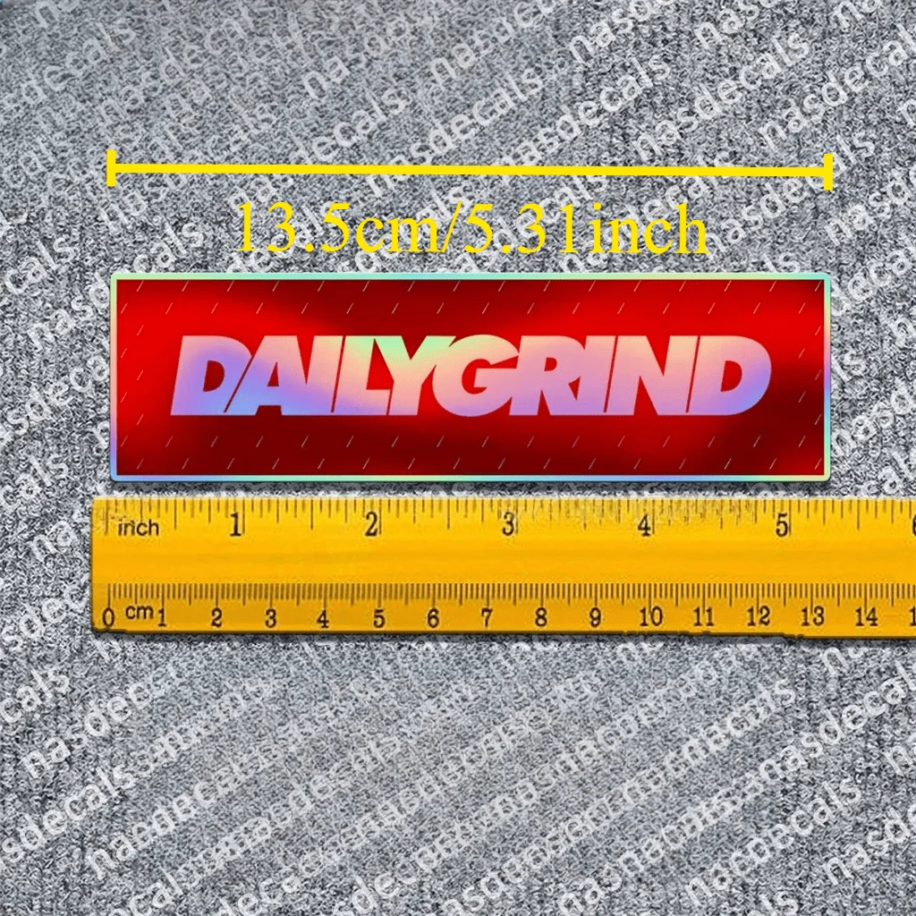 DAILYGRIND Letter Sticker,White/Holographic Text Red Background,Waterproof Strong Adhesive for Window,Bumper,Motorcycle,Truck
