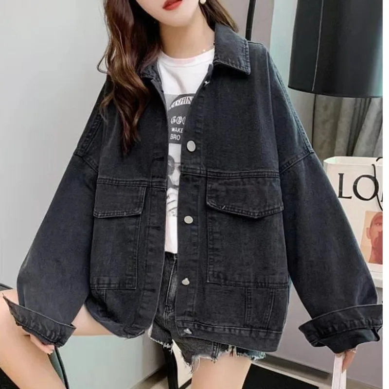 

Women's Denim Jacket, Embroidered Loose Coat, Korean Fashion, Autumn Spring, Harajuku Western Style The New Parka Pocket Korean