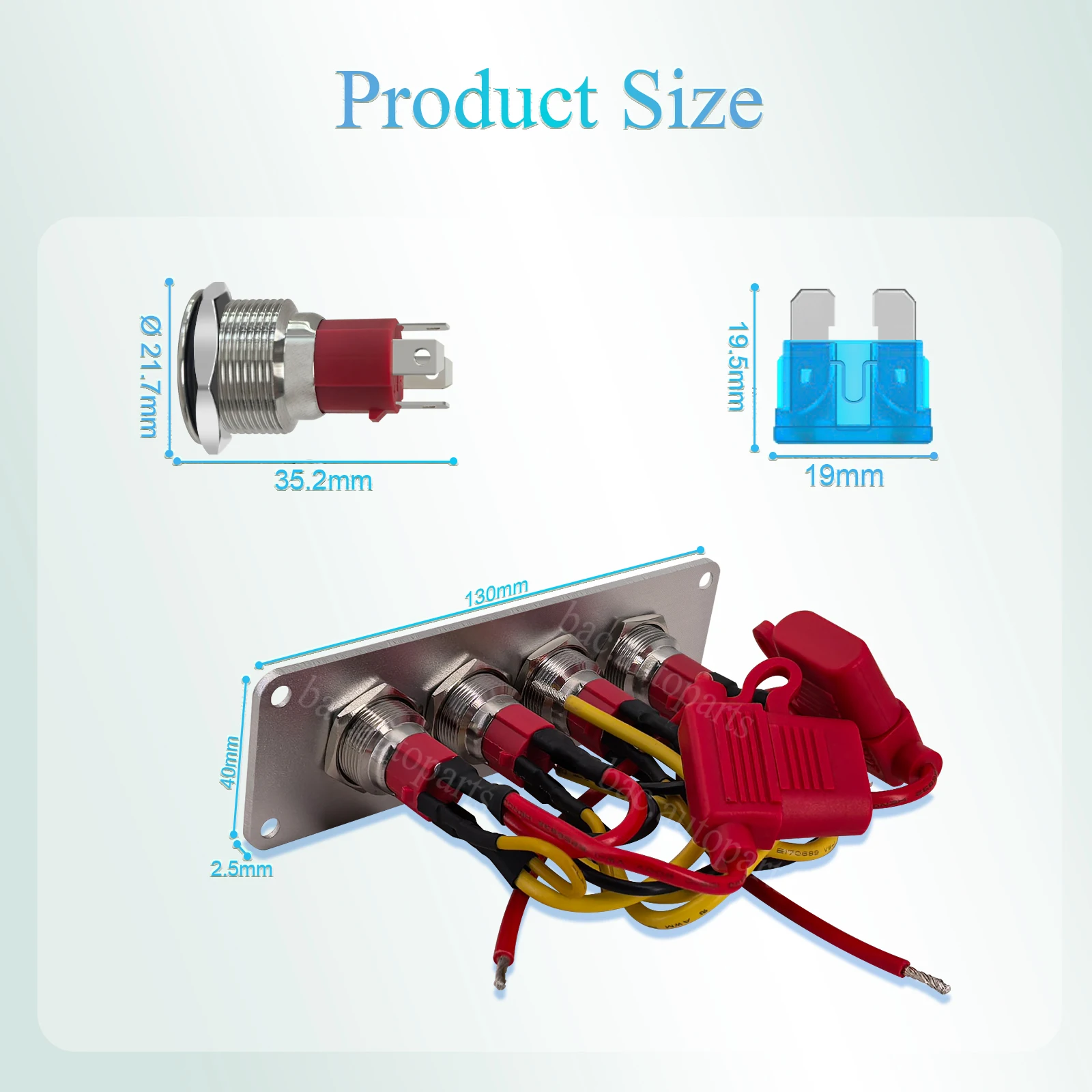 Marine Switch Panel 4 Gang Waterproof LED Rocker Switches Pre-Wired 12V/24V for Boat RV Yacht Truck with Fuse Blue Indicator