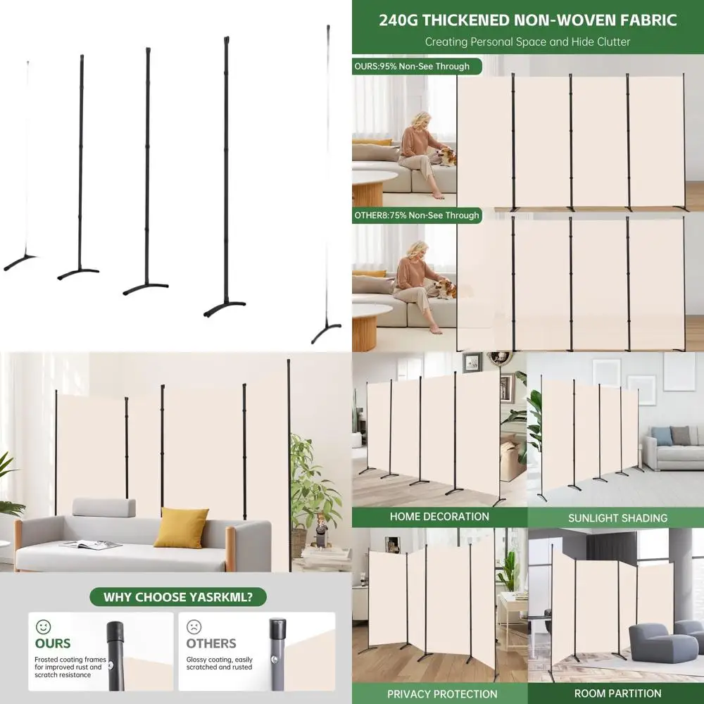 

Портативный 4-панельный складной экран для конфиденциальности, перегородка из бежевой ткани для разделения пространства