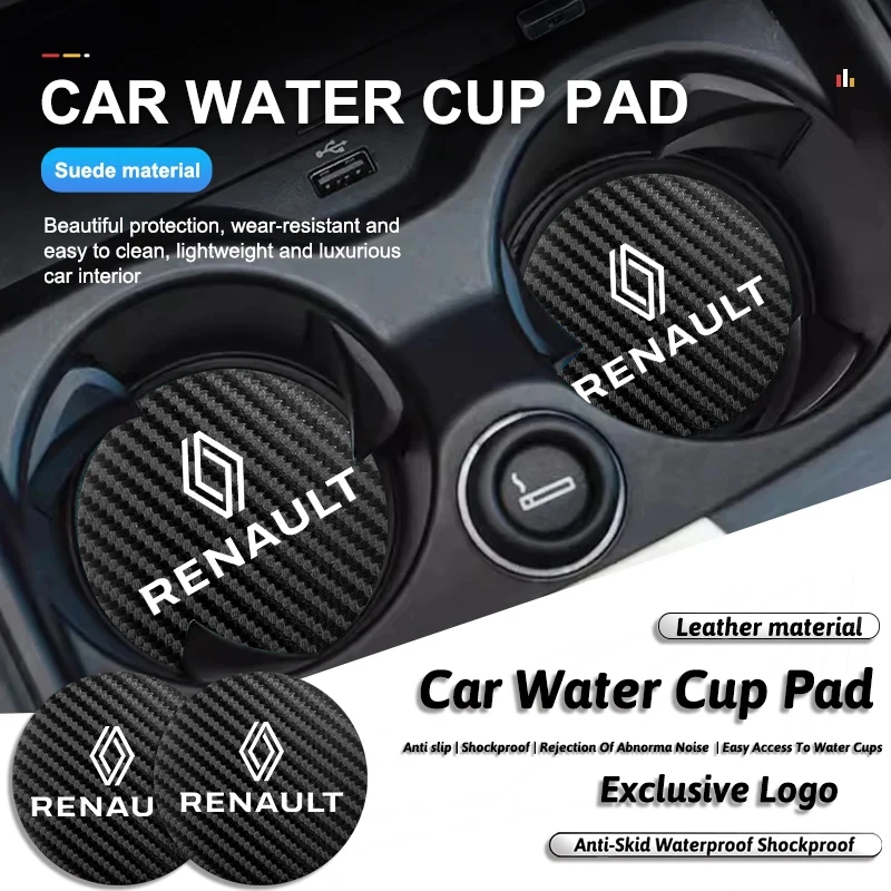 2Pcs Car Waterproof Coaster Non Slip Water Cup Pad For Renault ZOE QM6 Austral Kardian Rafale Kangoo Arkana Clio Koleos Megane