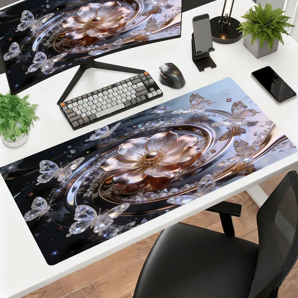 Generic Metal Vortex Flower Butterfly Art Mouse Pad HD Print Non Slip Rubber Washable Desk Mat Multi Size for Gaming Office Lapt