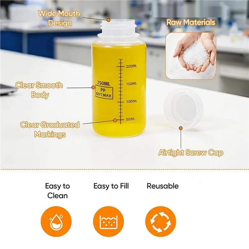 ABUI-8Pcs Plastic Bottles With Airtight Caps 8Oz/250Ml,Wide Mouth Liquid Containers, Reusable PP Graduated Plastic Bottles view 5