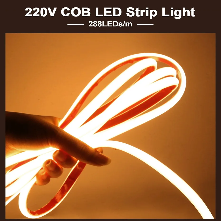 

Waterproof COB LED Neon Strip Light 220V AU EU Power Plug Adhesive Tape 288LEDs/m Flexible Led Lamp Ribbon For Home Lighting