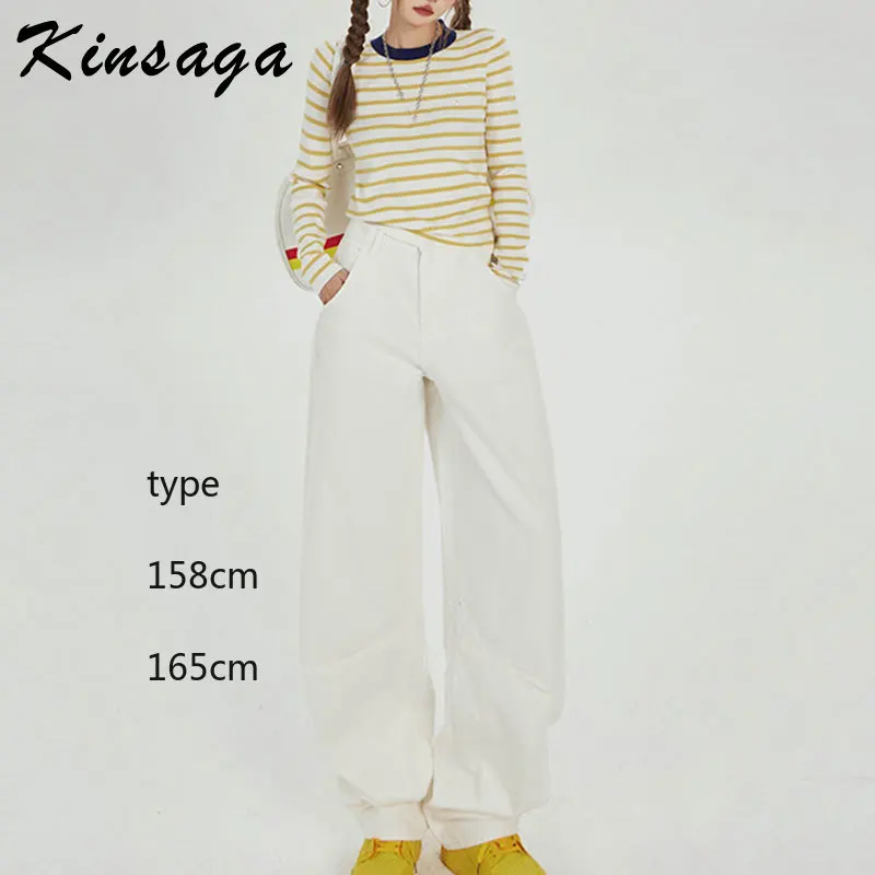 Spring Streetwear Barrel Leg Garment Dyed Baggy White Jean Vintage Boyfriend Slouchy Twist Banana Extra Long Jeans Tapered Pants