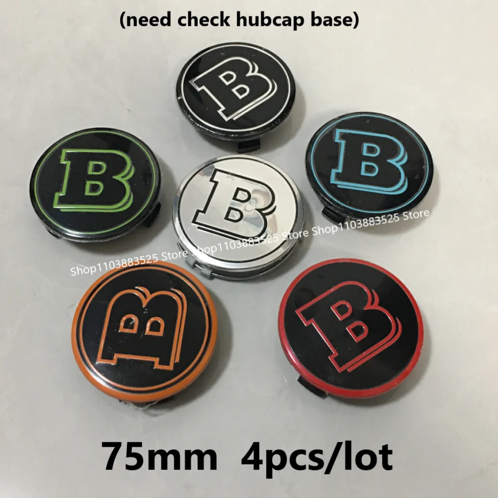 4個入り 75mm ホイールセンターハブキャップ BRABUS スマート GLA GLC CLA CLS W176 W177 W464 W204 W205 W206 W117 G65 G50 W212 W166 バッジ付きハブキャップ