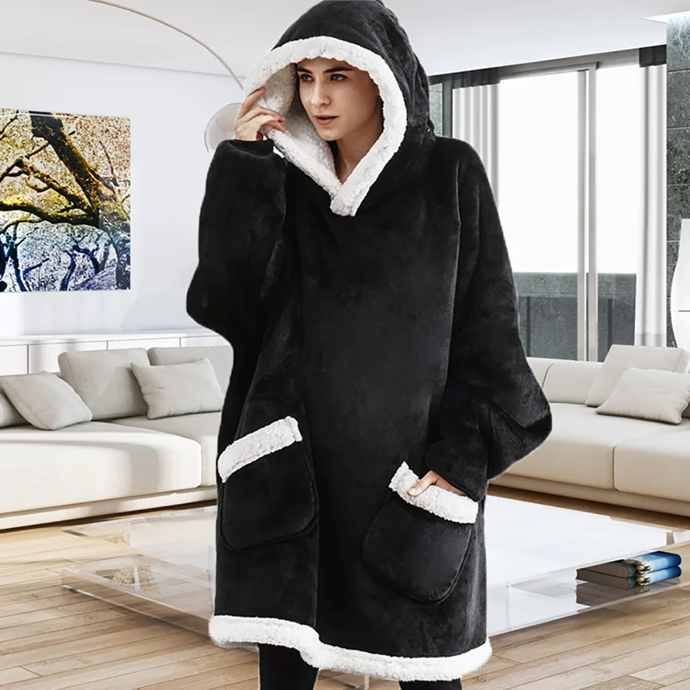 Cobertor com mangas feminino oversized inverno hoodie velo quente hoodies moletom gigante tv cobertor feminino com capuz robe casal masculino