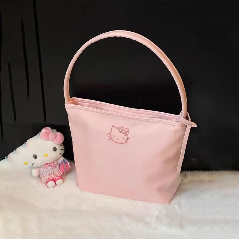 2024 New Hello Kitty Handbag Kawaii Anime PU Simple Commuting Single Shoulder Bag Cute Sweet Kitty Bucket Underarm Bag Girl Gift