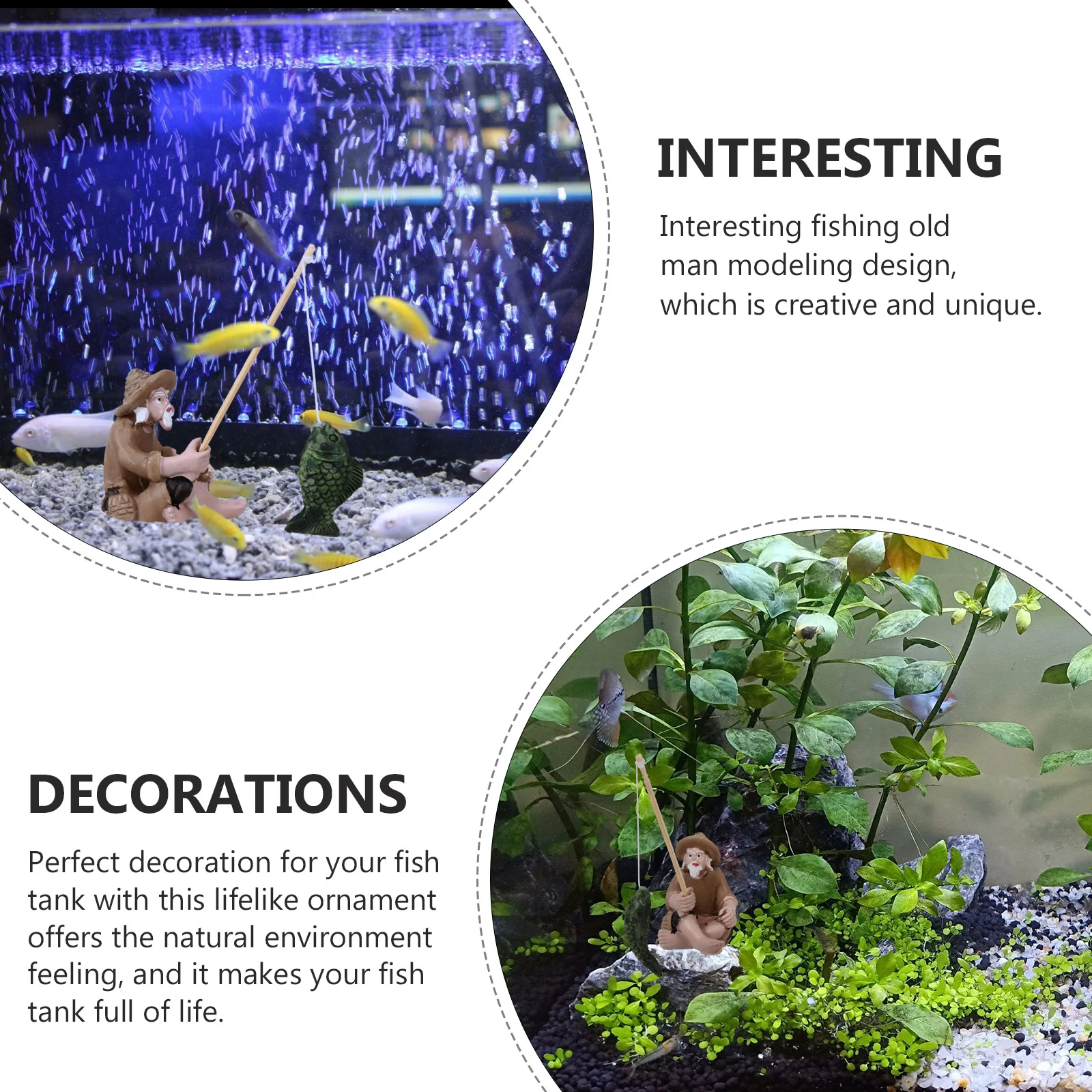 

2Pcs Creative Fisherman Fishing Old Man Aquarium Adornment Fish Tank Resin Decor Landscape Ornament Aquarium Adornment