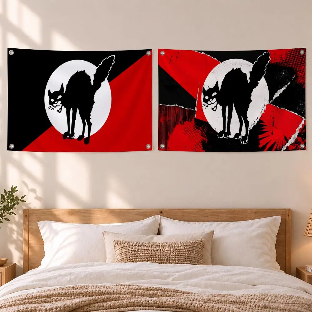 Flag Anarchist Black Cat Flags Hanging Flag Banner, Indoor Outdoor Wall Hanging Decor for Home Party