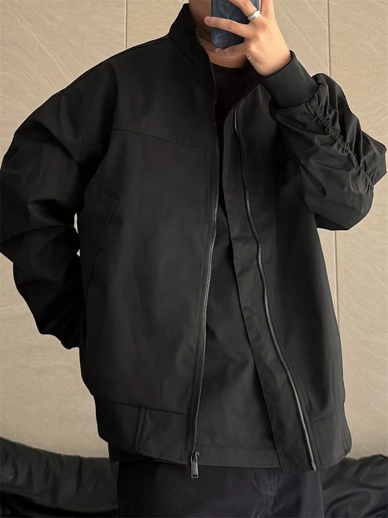 

American Sle Men's Bla Stand Collar Baseball Jaet Autumn Winter Casual Wear Resistant Polyester Nylon Cosite Fiber