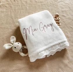 Personalized  Knitted Blanket Embroidered Name Baby Boy Girl Soft Blanket Baby Shower Breathable Stroller Blanket birthdays gift