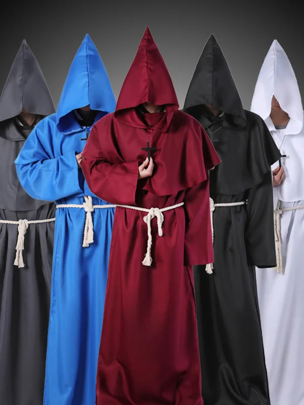زي الهالوين بياقة متدلية، رداء القديسين من العصور الوسطى، زي القساوسة والسحرة والأطباء والموت، ملابس تنكرية للأطفال والآباء ل...