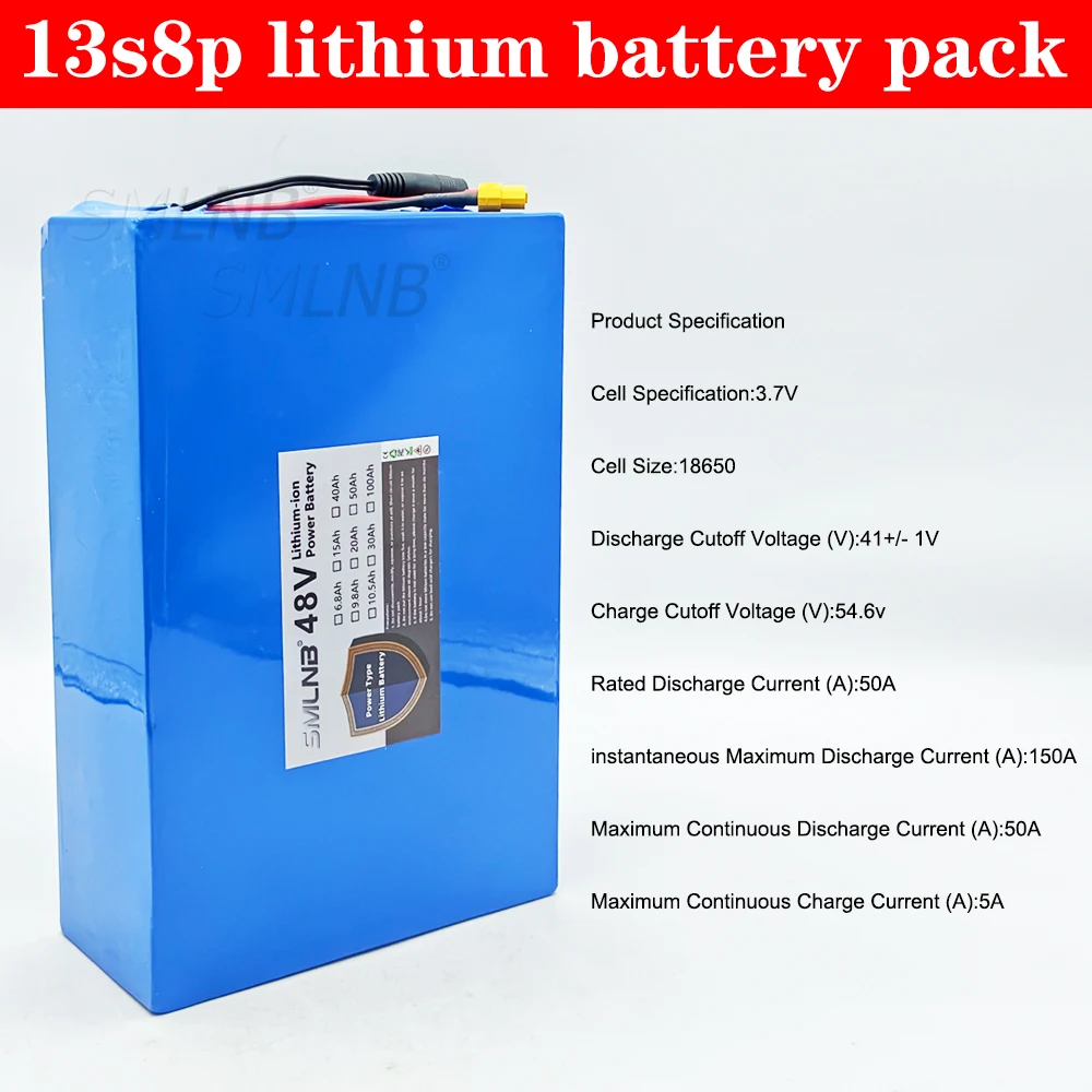 18650 13S8P battery 48V 30000mAh large capacity lithium battery 2000W electric bicycle battery 50A with BMS+54.6V 2A charger