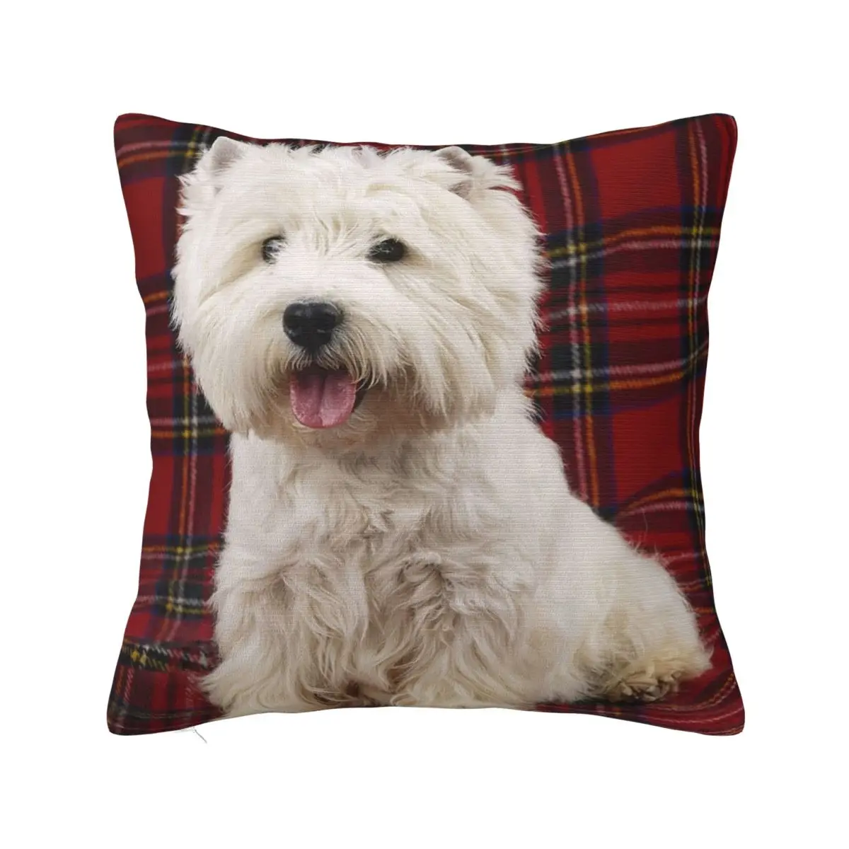 West Highland White Terrier Dog On A Scotch Plaid Square Pillowcase Pillow Cover Cushion Zip Comfort Throw Pillow for Home Sofa