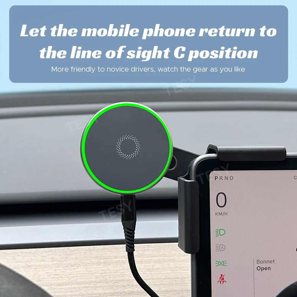 

Car Phone Mount Holder 15W Magnetic Magsafe Wireless Charger for Tesla Model Y Launch 2025-2020 Model 3 HIGHLAND 2024-2017 BYD