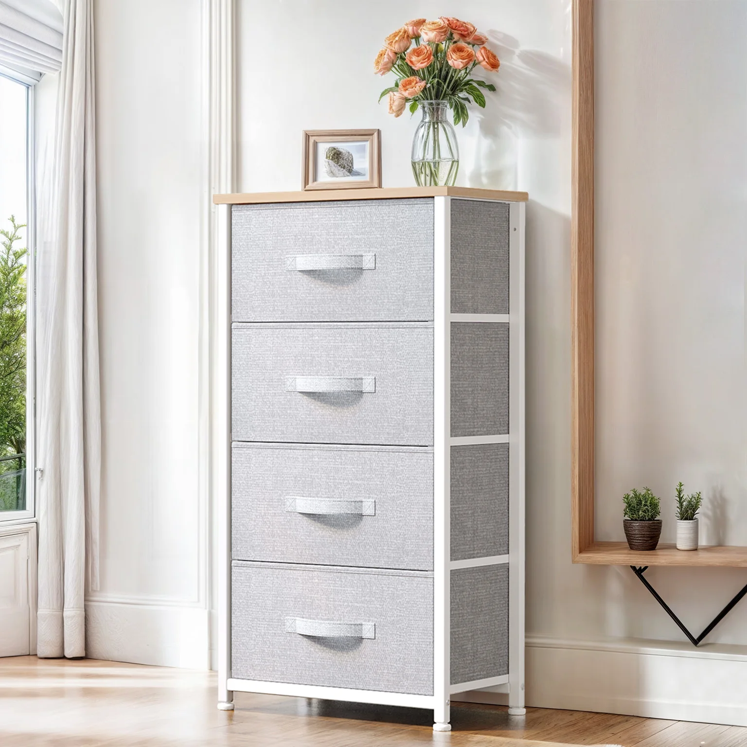 TAUS Dresser with 4 Drawers Fabric Storage Tower Chest of Drawer for Living Room