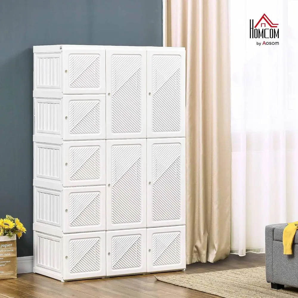 8-Cube Wardrobe Organizer with 2 Hanging Rods, 11 Magnets, White