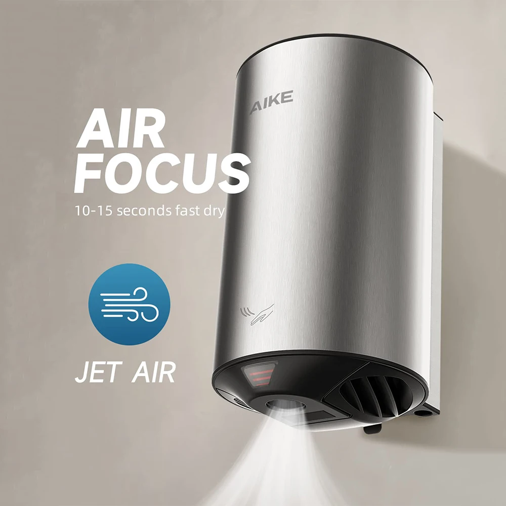 Asciugamani automatico AIKE asciugamani ad aria con sensore a parete in acciaio inossidabile per asciugatrice a mano commerciale da bagno AK2805