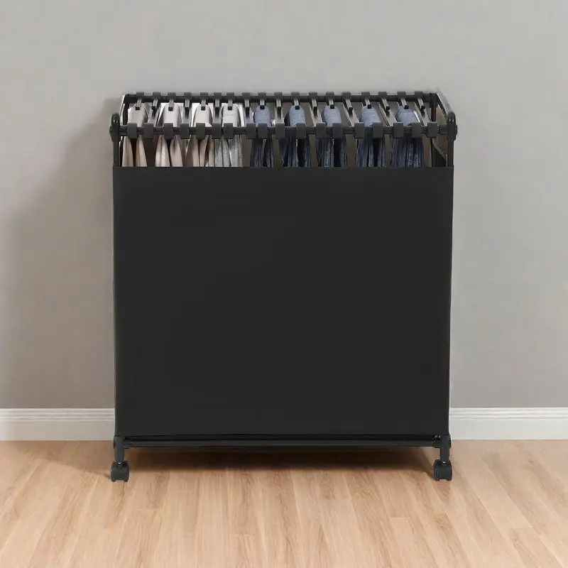 

Simple household bedroom dormitory pants rack universal wheel pants storage rack with surrounding cloth movable