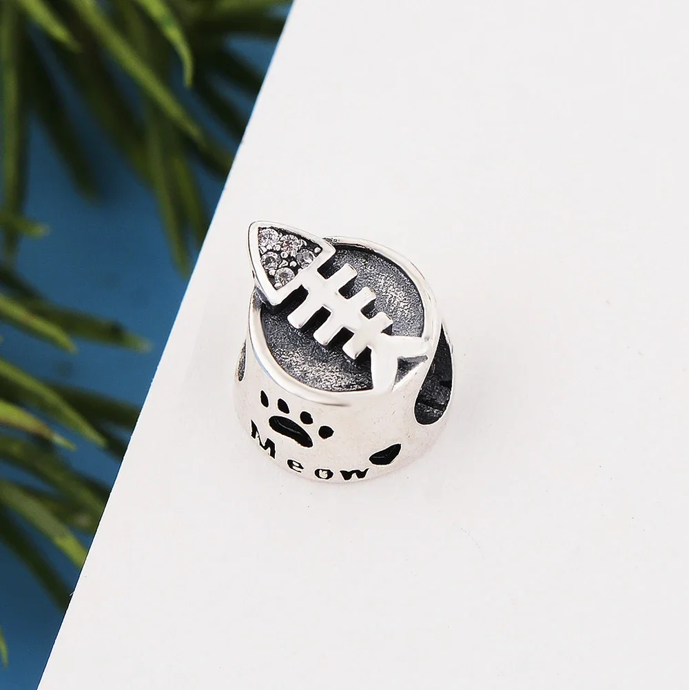 Fit Original Pan Charm Bracelet 925 Sterling Silver Meow The Cat Paw Fish Bone Bowl Bead For Making Women Berloque 2021