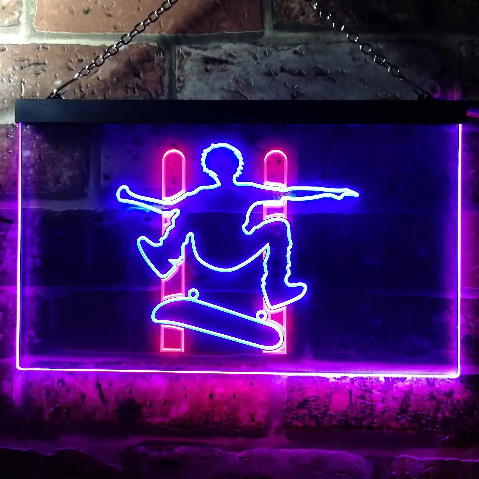 Skateboard Jump Game Room Dual Color Led Neon Sign st6-i0794