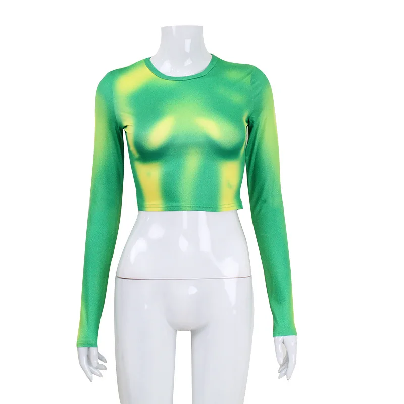 ملابس نسائية جديدة على طراز الحفلات الساحلية لعام 2025، رقبة دائرية وأكمام طويلة مفتوحة السرة، نحيفة عالية المرونة، تغيير تدريجي، لون مثير ساخن #5