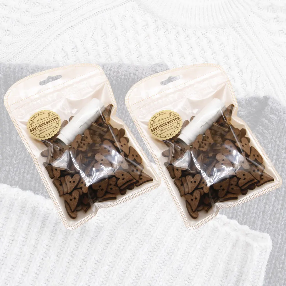 

200pcs Wooden Buttons Heart 2 Holes Sewing Craft Scrapbooking Diy Button Valentine'S Day Decoration Clothing Fastener Wood