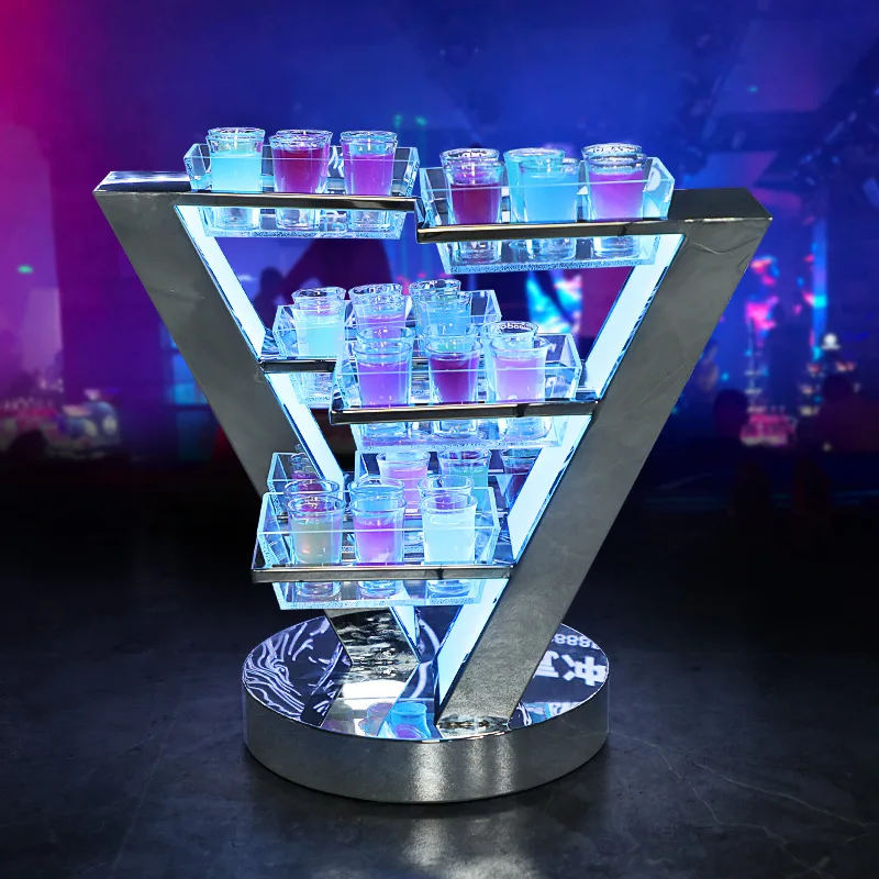 V-shaped stainless steel luminous bullet cup hold****** nightclub LED wine glass holder