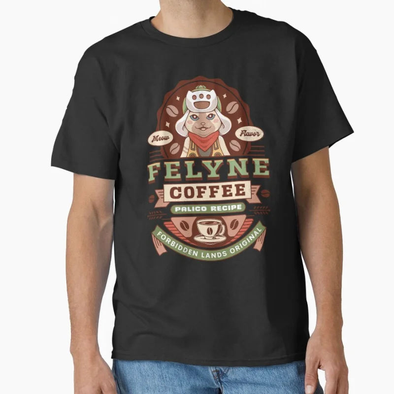 

Felyne Palico Coffee monster hunter world Video games printed T Shirt for men 100% cotton large size Adult tops S-6XL