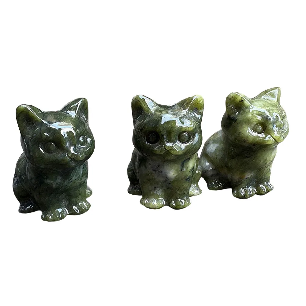 Custom Natural Xiuyan Jade Crystal Cat Figurine - 3cm Hand-Carved Gemstone Kitten Statue for Home Decor