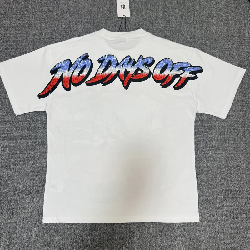 Quality Real Photos Tee Top Multi-color Logo Hot Pressed Diamond Sports Car Pattern Men Women Casual Loose Life Hustlers T-shirt