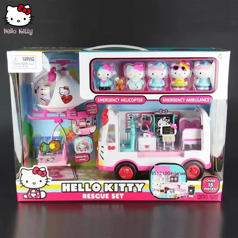 

Sanrio оригинальный мультфильм Hello Kitty мультяшный самолет скорая помощь семейные игрушки для девочек хобби фигурки праздничные подарки для детей