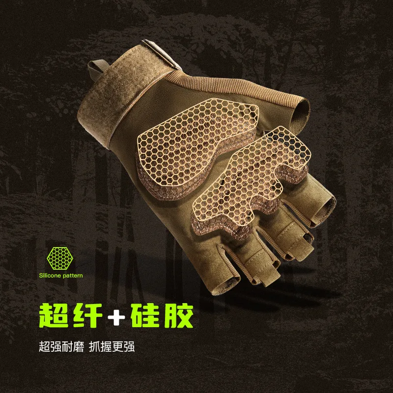 REXCHI Men Tactical gloves fitness training outdoor cycling Gloves half finger anti slip climbing fighting protective glove XT10