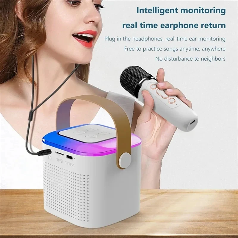Y1 Wireless Dual Microphones Karaoke Machine KTV DSP System Bluetooth 5.3 PA Speaker HIFI Stereo Surround RGB Colorful LED Light image 6