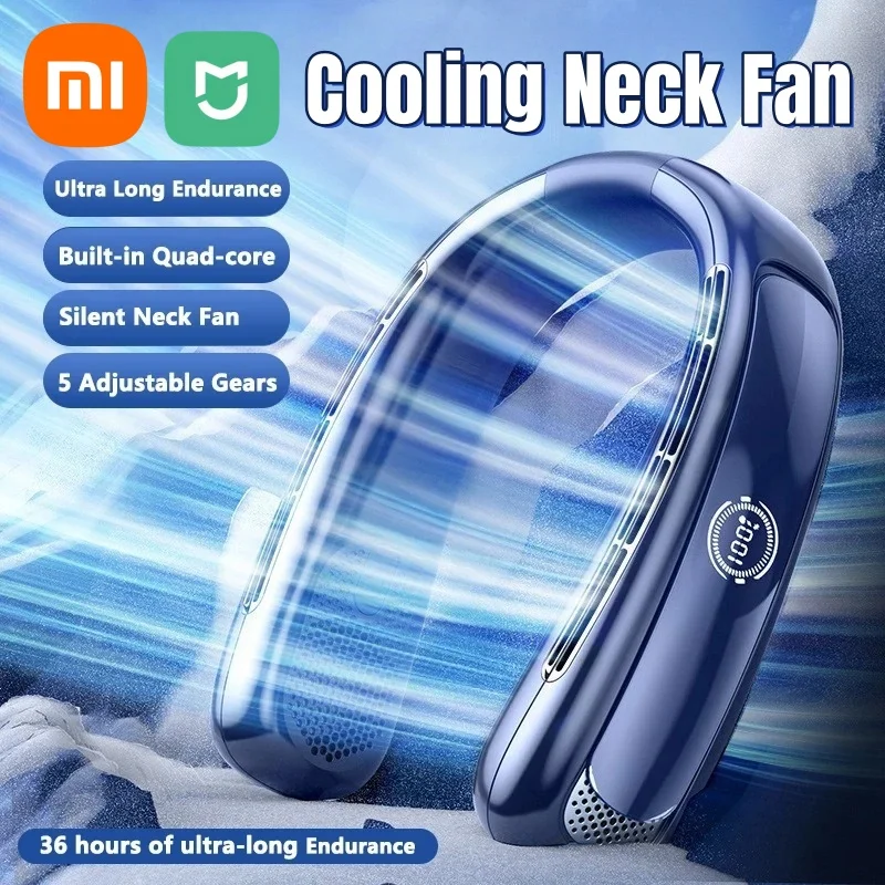 Xiaomi 15000mAh مروحة الرقبة المحمولة الذكية شاشة ديجيتال USB قابلة للشحن في الهواء الطلق الخالية من الشفرة مروحة تبريد صامتة للرقبة لفصل الصيف