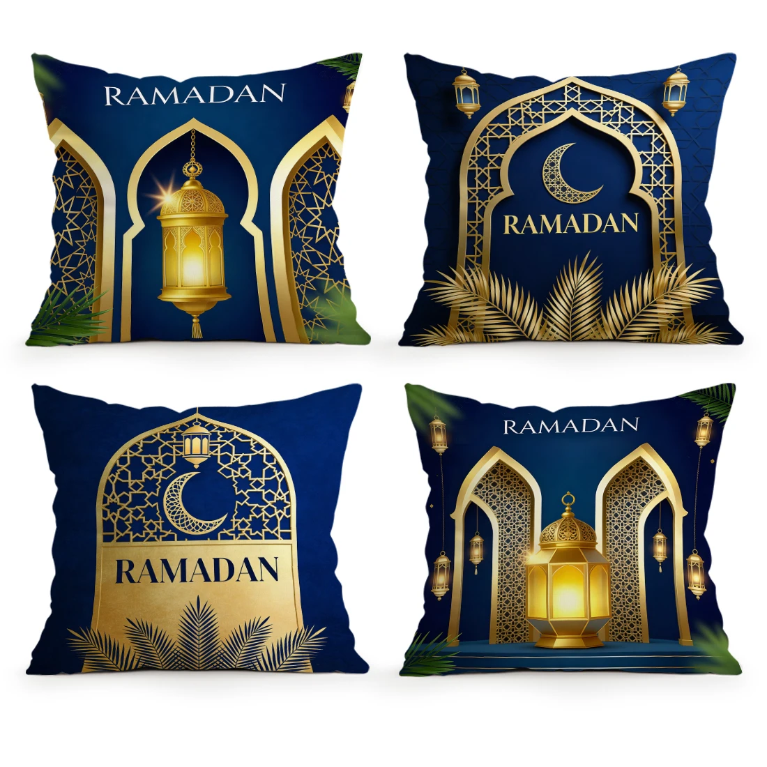 Ramadhan Festival Blue Gold Lantern Cushions Pillowcase Polyester Cushion Cover Throw Pillow Pillowcover Home Car Sofa Decor