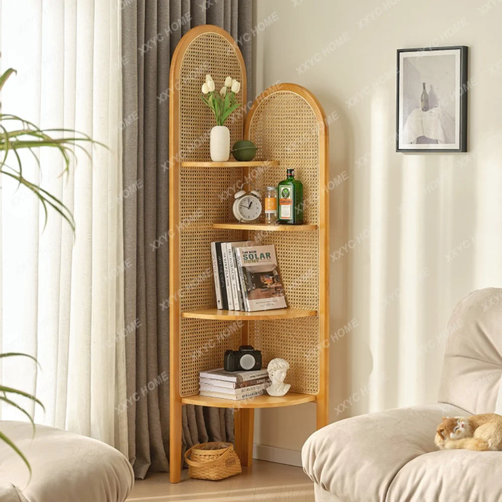 

Solid Wood Rattan Corner Cabinet Storage Rack Small Apartment Living Room Simple Corner Cabinet Storage Cabinet Corner Cabinet