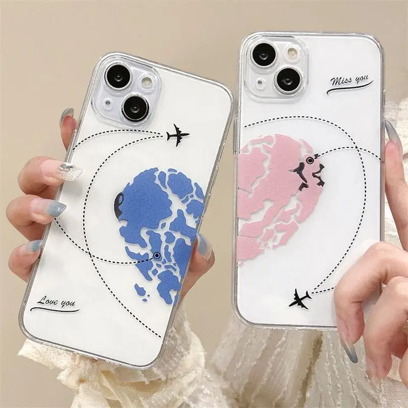 Etui na telefon Aircraft Love Heart Couple do iPhone'a 16 15 14 12 11 Pro Max 13 Mini XR XS X 7 8 Plus Plane Transparent Cover Fundas