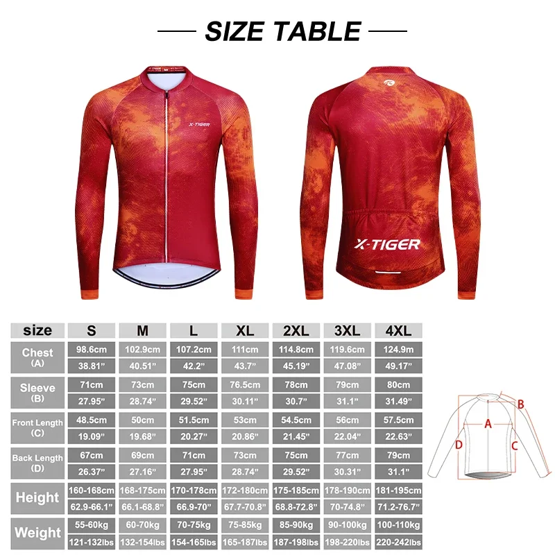 X-TIGER Men\'s Cycling Jersey Red Winter Thermal Long Sleeve Cycling Shirt with 4 Rear Pockets Fleece Bicycle Clothes Jeresy