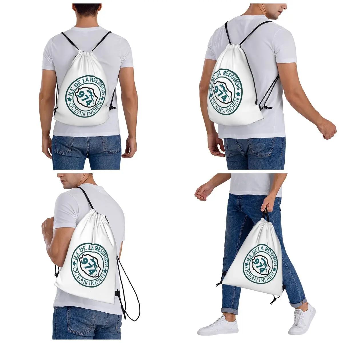 974 Reunion Island Flag Backpacks Fashion Drawstring Bags Sports Bag Book Bags for Travel School