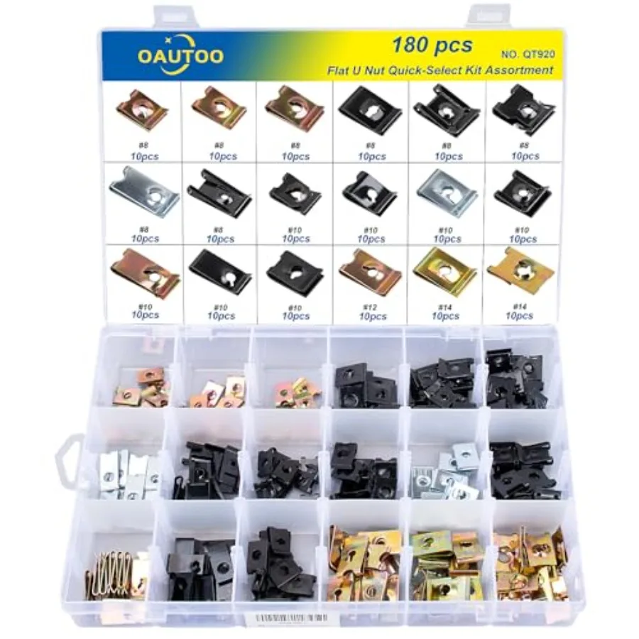 

180pcs Automotive Body Flat U Nut Quikc-Select Kit Assortment