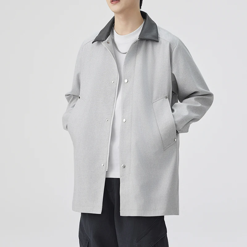 

Весенне-осенние длинные куртки, мужской плащ, молодежный жизненный отложной воротник, свободная повседневная ветровка, мужская верхняя одежда на молнии, пальто