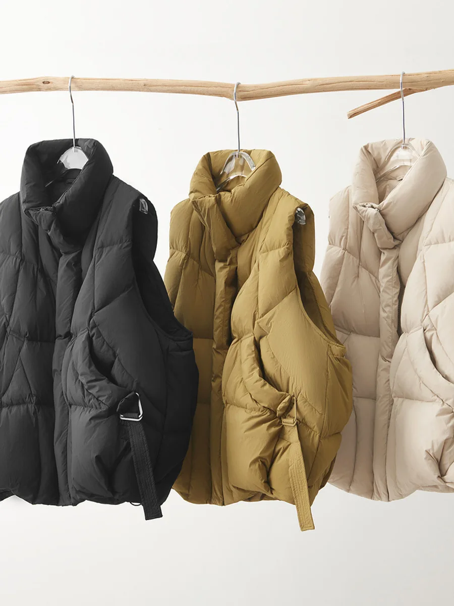 Lightweight White Duck Down Warm Waistcoat For Women Stand Collar Solid Color Vest Thick Coat Winter Casual Outerwear